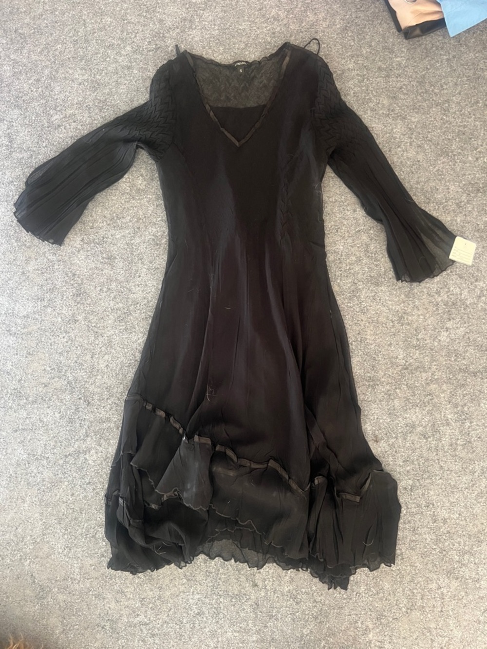 Komarov Black Pleated Sleeve Midi Dress